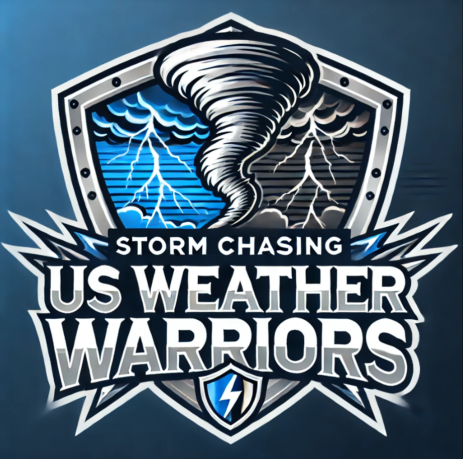 US Weather Warriors shield logo featuring a tornado and lightning